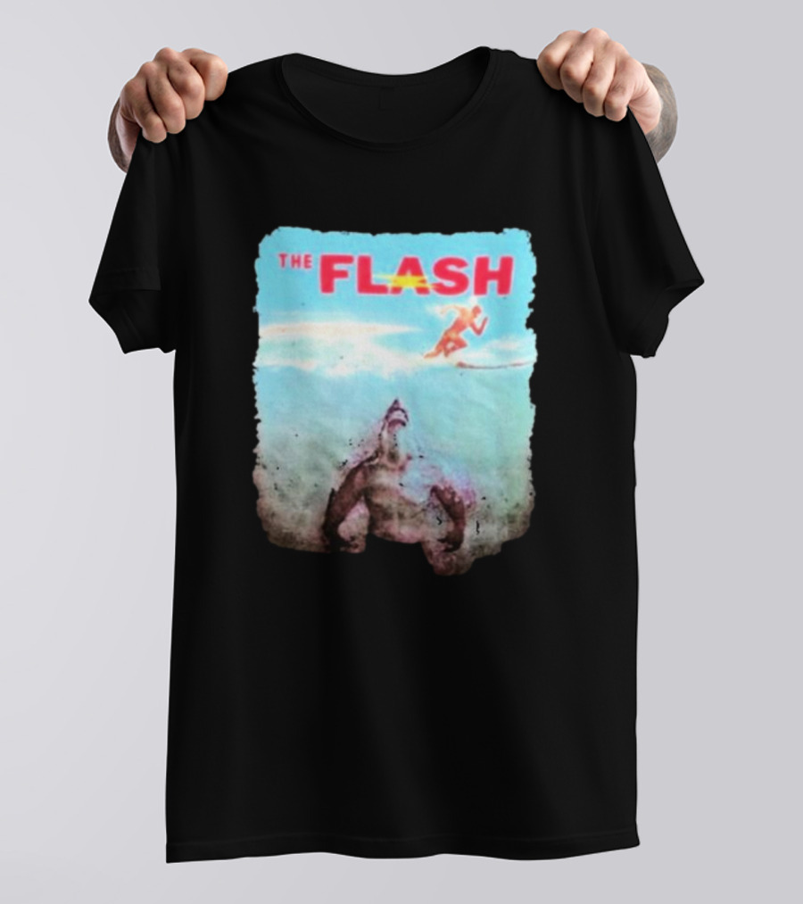 The Flash Running Above King Shark In Ocean T-Shirt