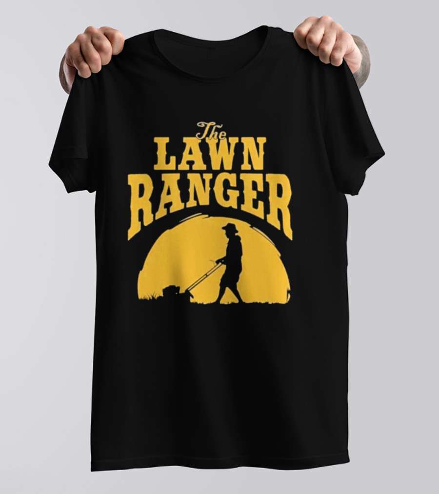 The Lawn Ranger Mower Silhouette Against Setting Sun T-Shirt