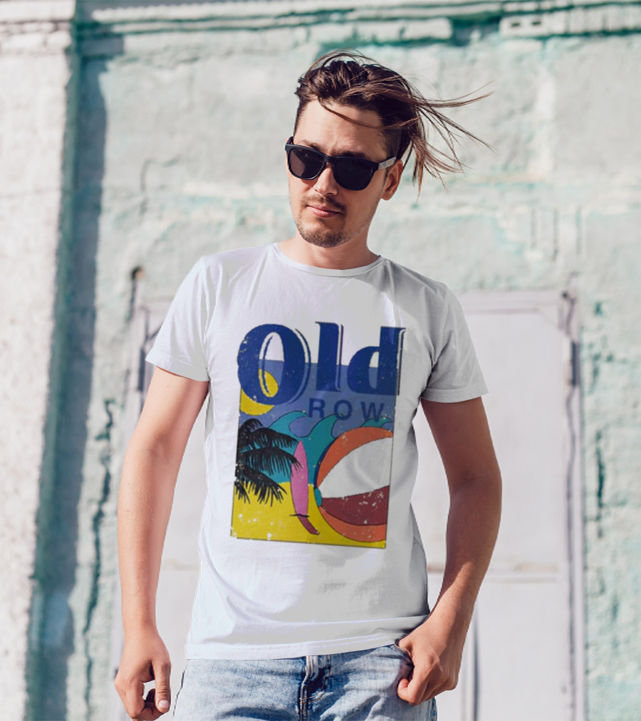 Old Row Beach Scene With Palm Trees And Beach Ball T-Shirt