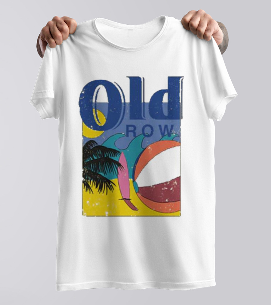 Old Row Beach Scene With Palm Trees And Beach Ball T-Shirt
