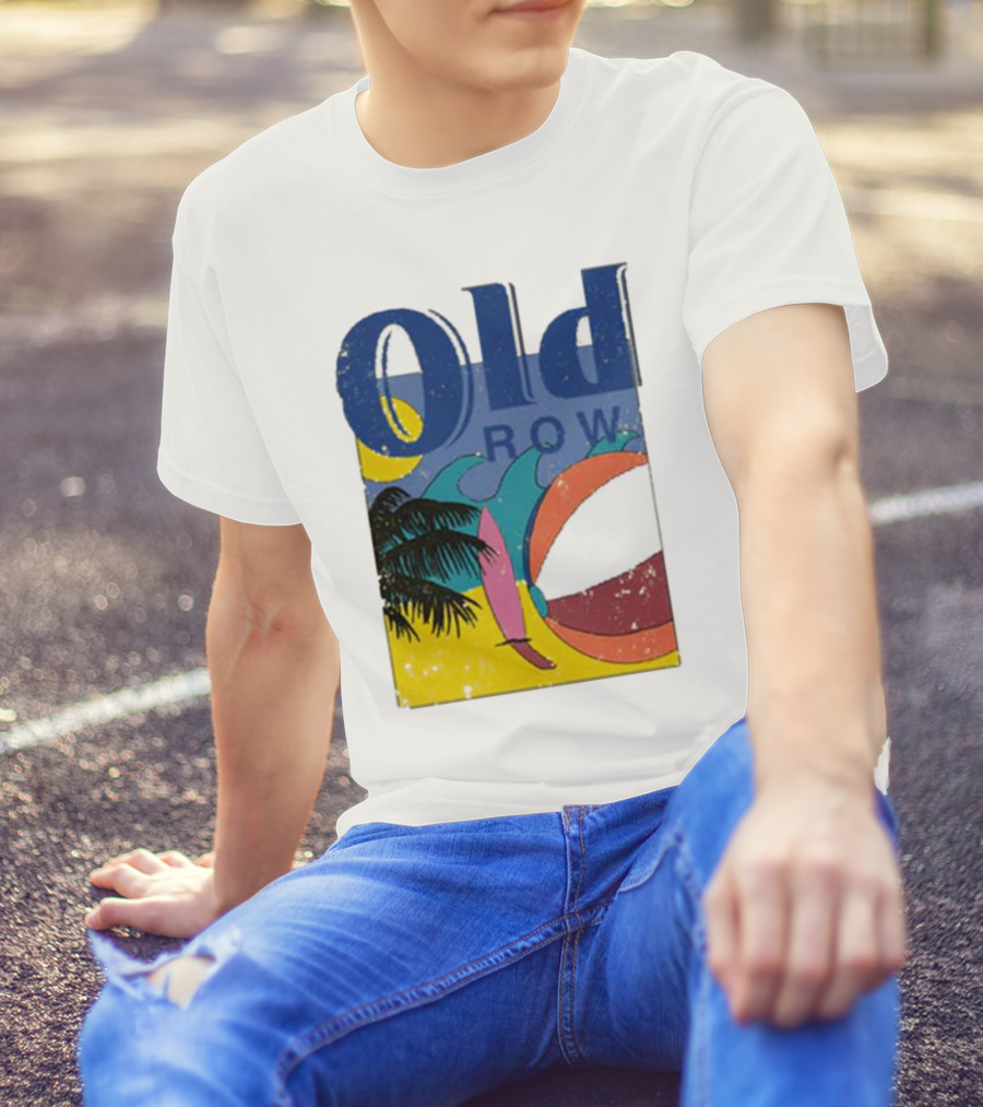 Old Row Beach Scene With Palm Trees And Beach Ball T-Shirt