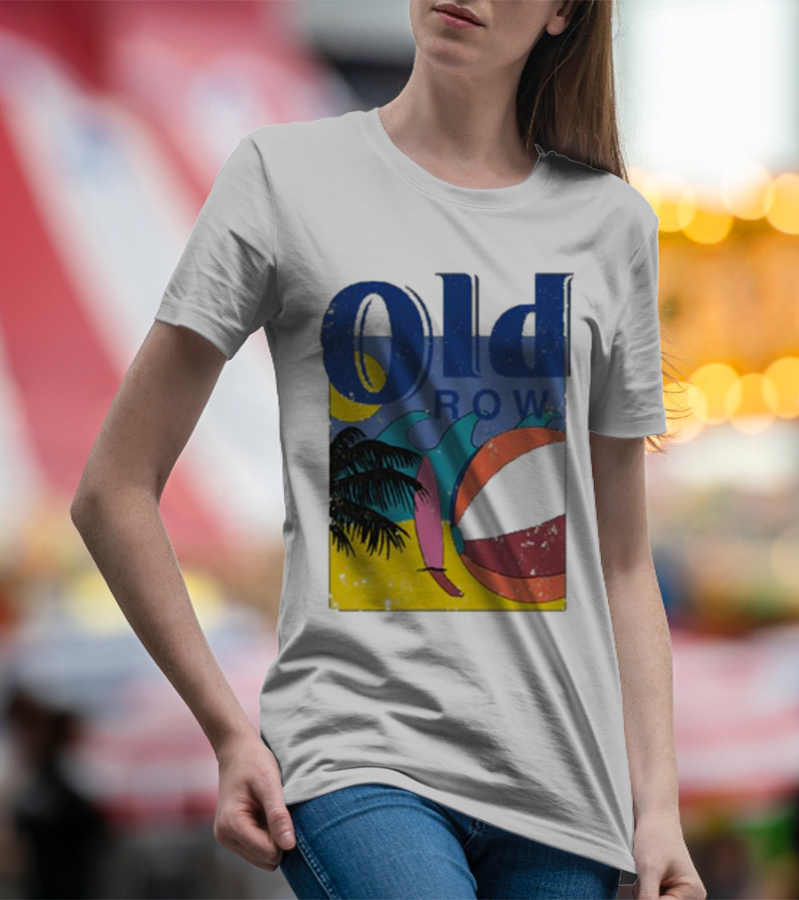 Old Row Beach Scene With Palm Trees And Beach Ball T-Shirt