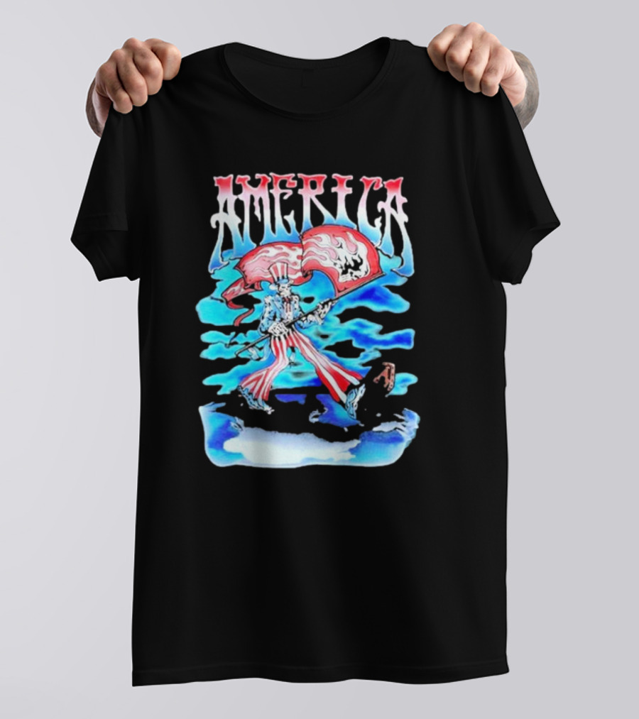 Warren Lotas America Skeleton Uncle Sam With Skull Flags T-Shirt