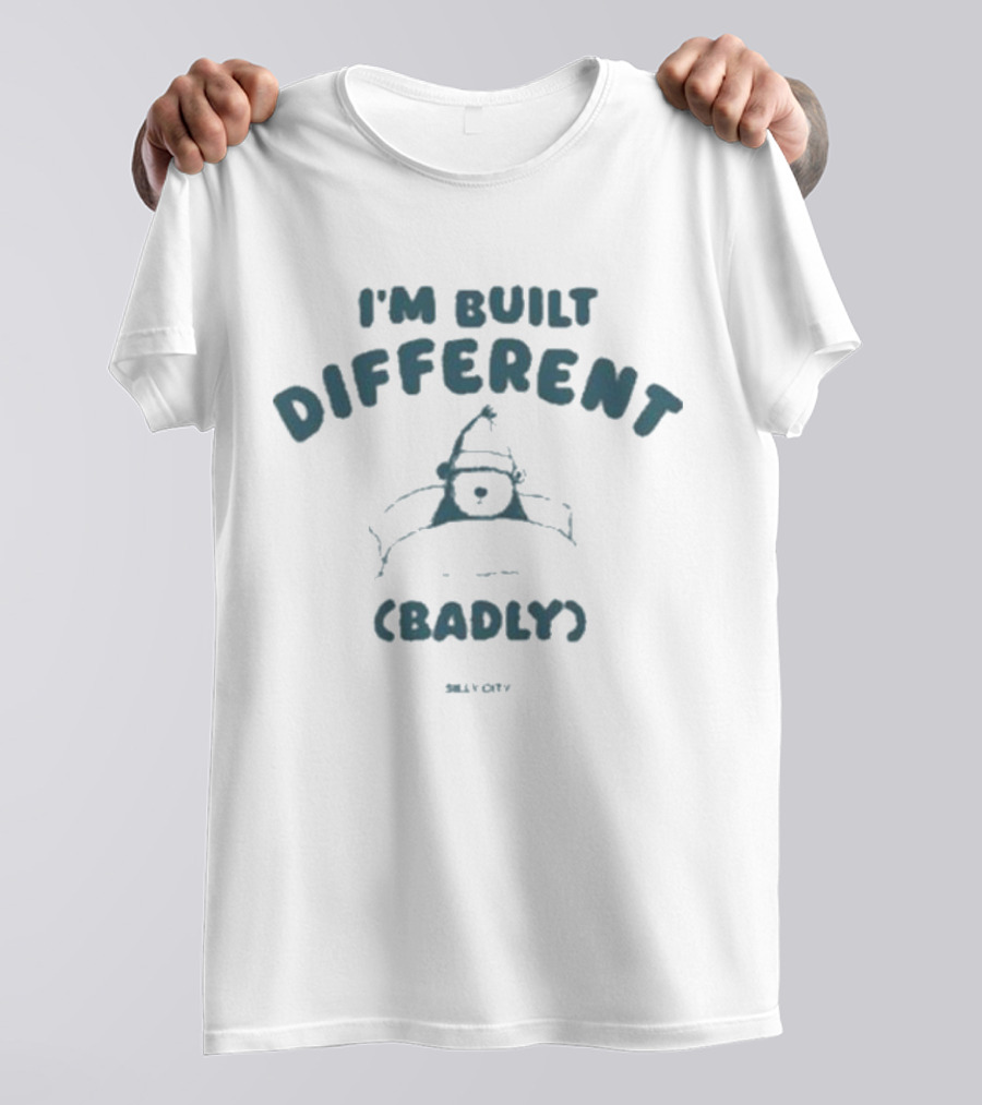 Sillycityco I’m Built Different Badly Funny Santa Hat Character T-Shirt