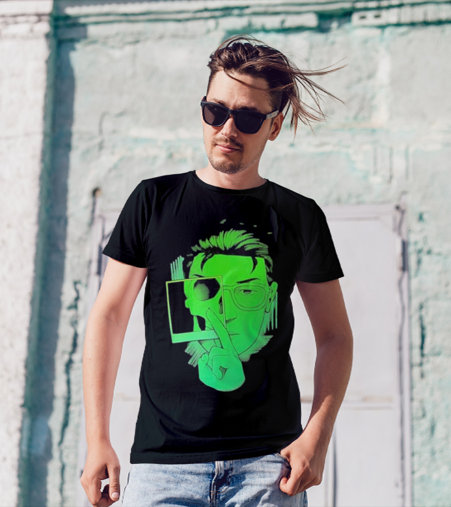 Skull Polaroid Green Neon Portrait Framerate T-Shirt
