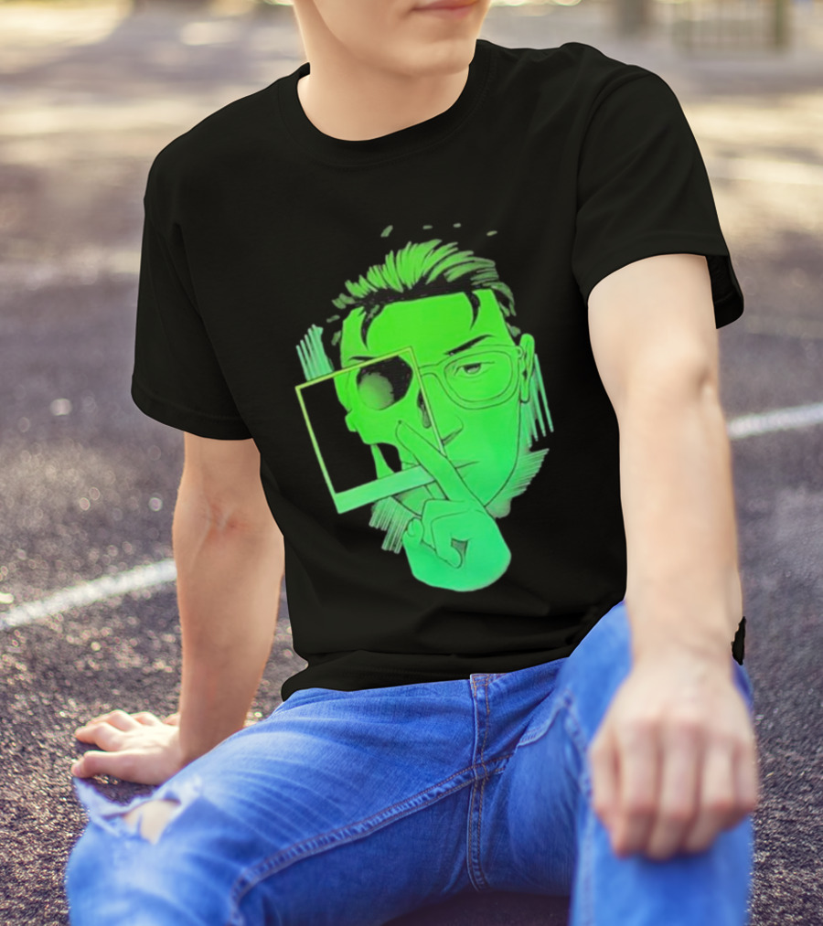 Skull Polaroid Green Neon Portrait Framerate T-Shirt