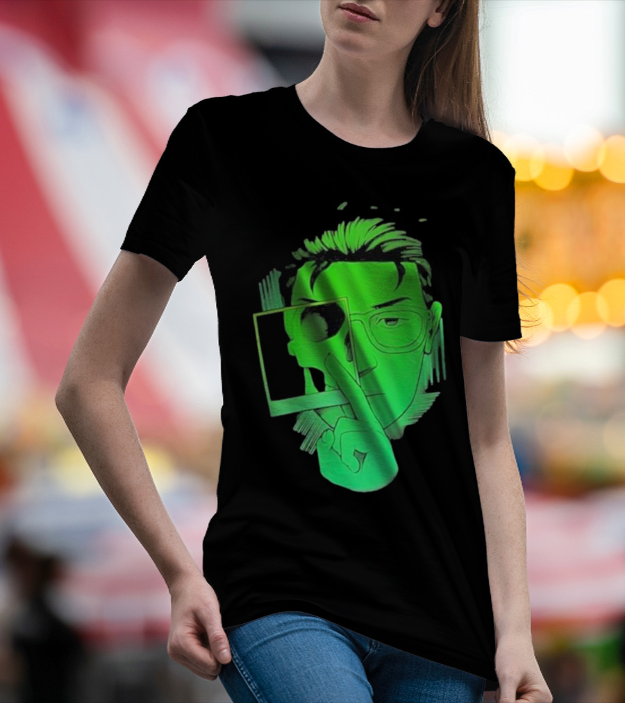 Skull Polaroid Green Neon Portrait Framerate T-Shirt