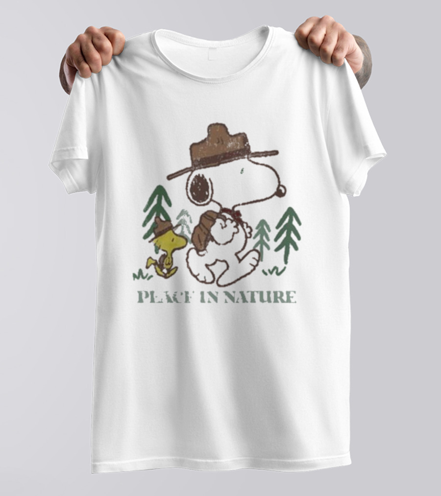 Snoopy Peace In Nature With Woodstock And Trees T-Shirt