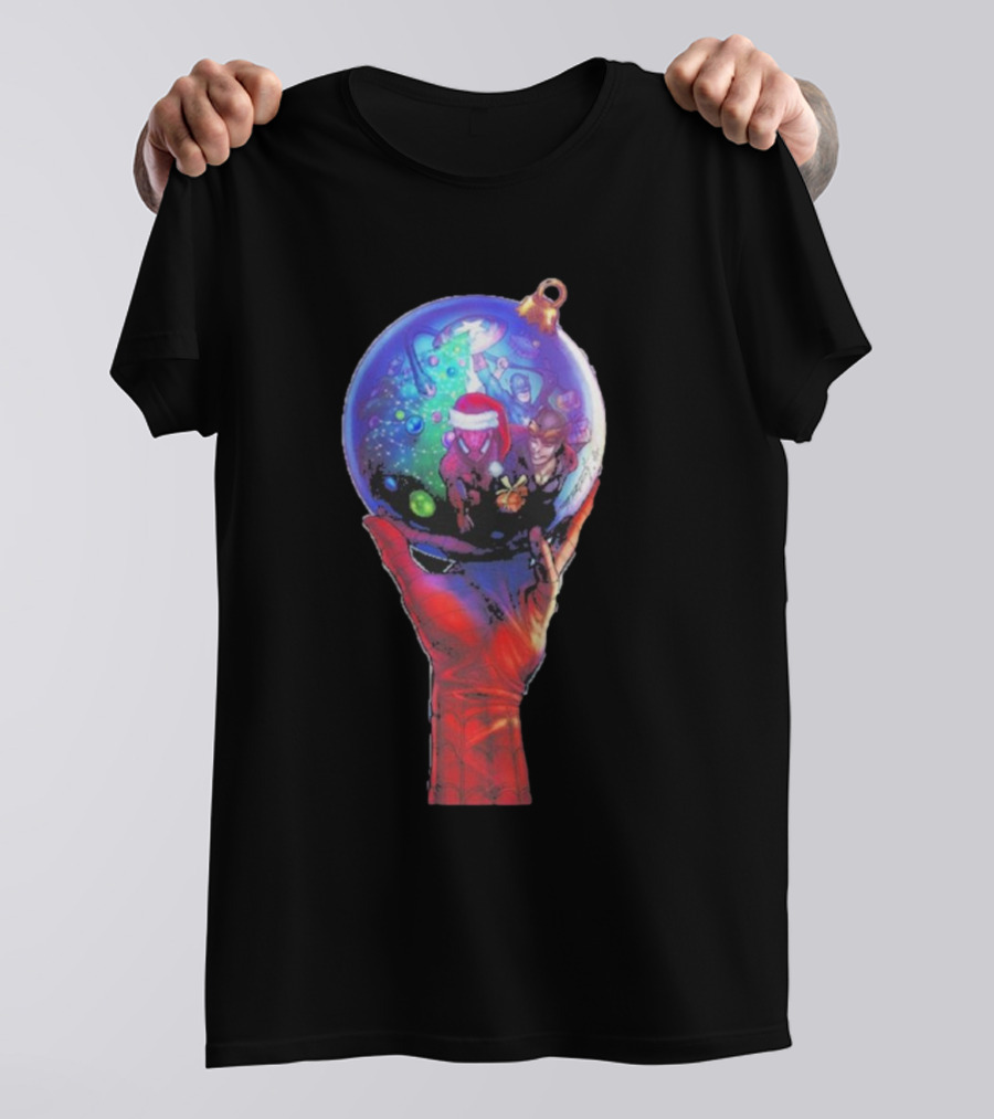 Spider-Man Christmas Ornament With Santa Hat Reflection T-Shirt