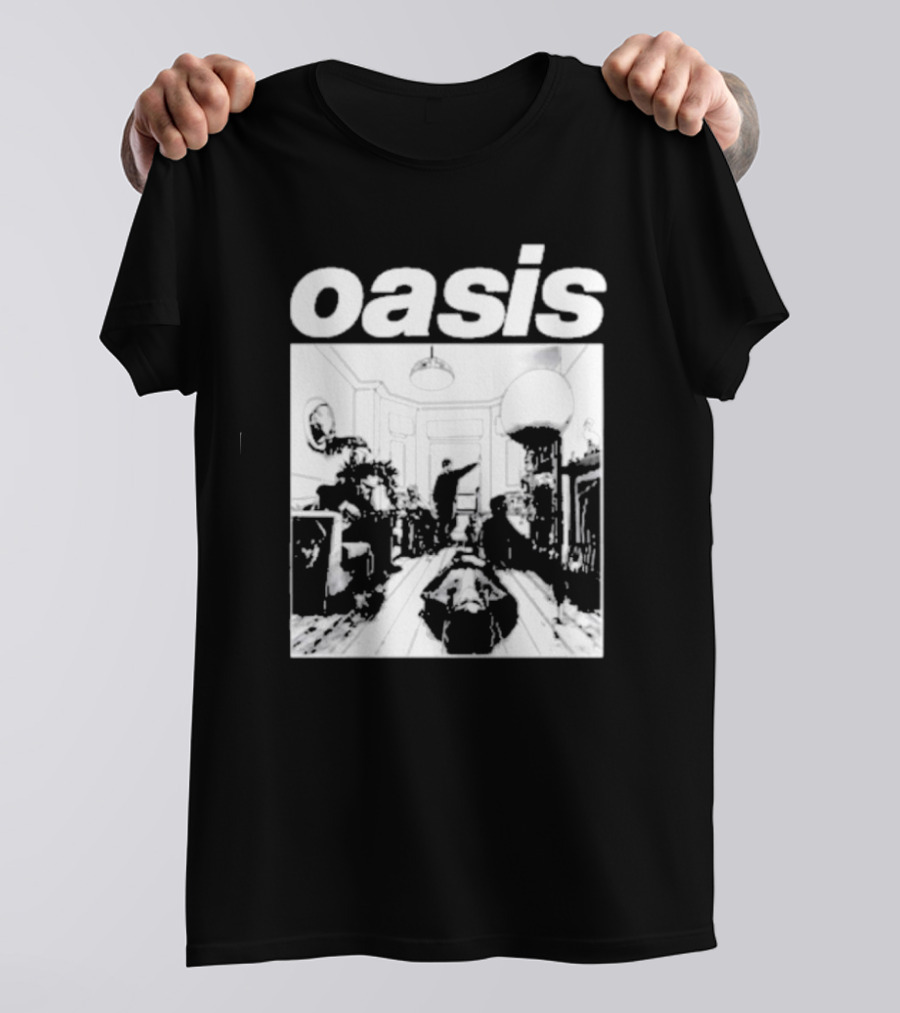 Oasis Definitely Maybe Monochrome Room Scene T-Shirt