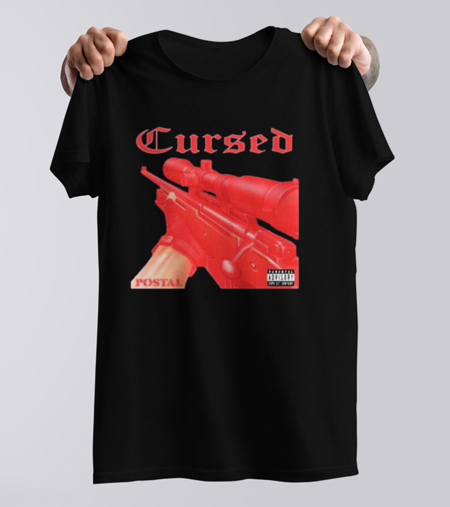 Cursed Postal Rifle Record Text Explicit Content T-Shirt