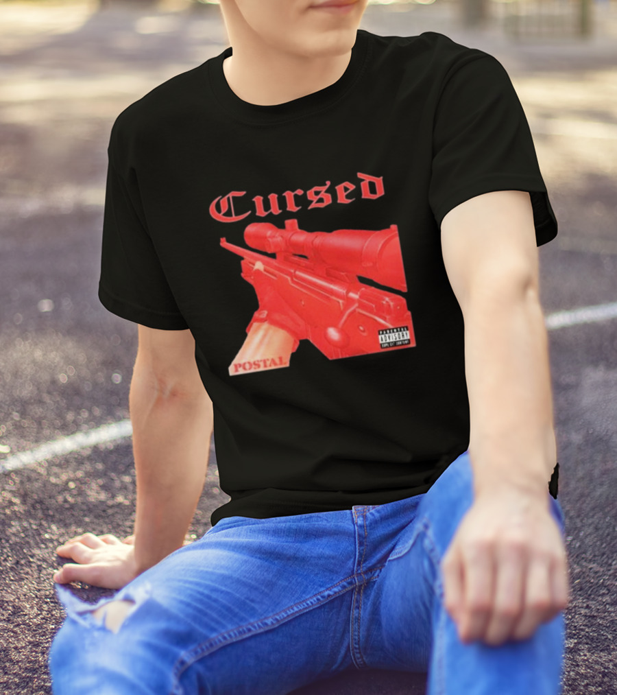 Cursed Postal Rifle Record Text Explicit Content T-Shirt