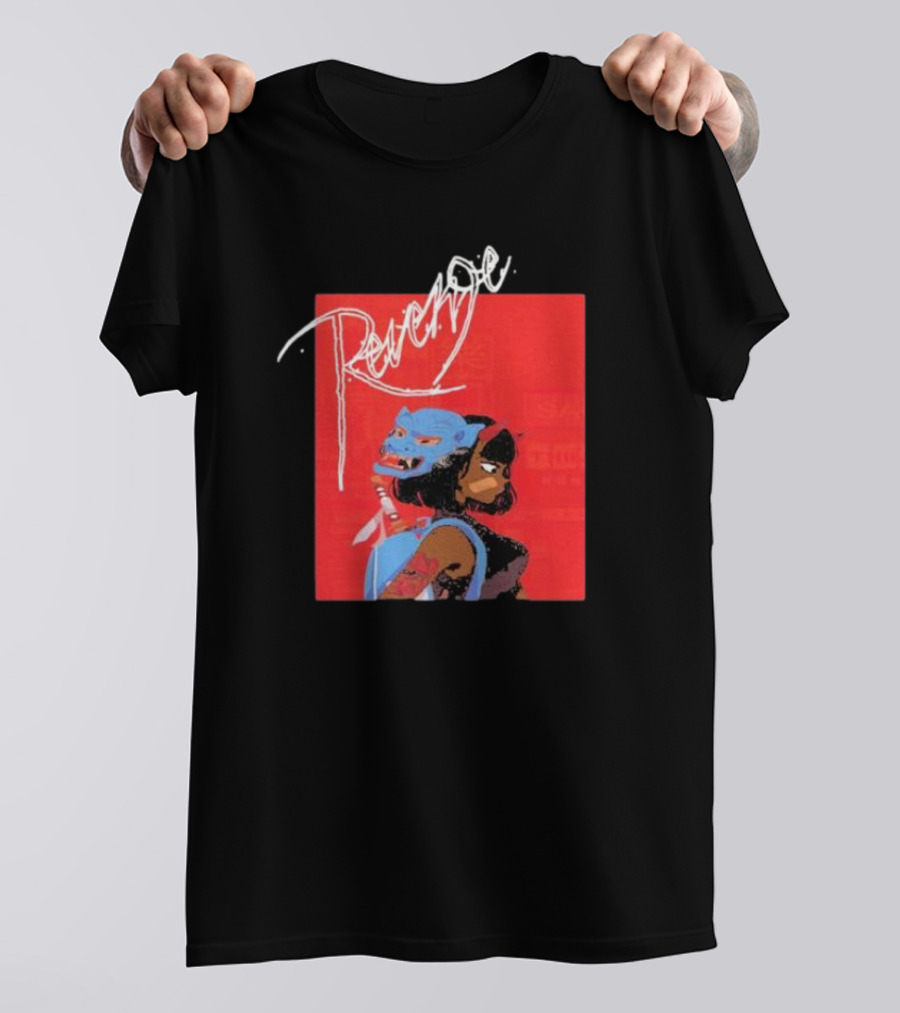 Revenge Warrior With Blue Mask And Bold Typography T-Shirt