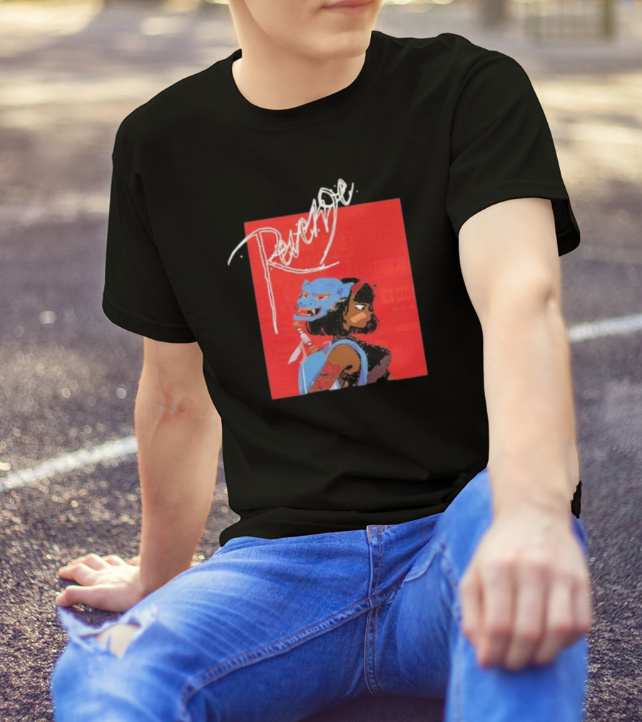 Revenge Warrior With Blue Mask And Bold Typography T-Shirt