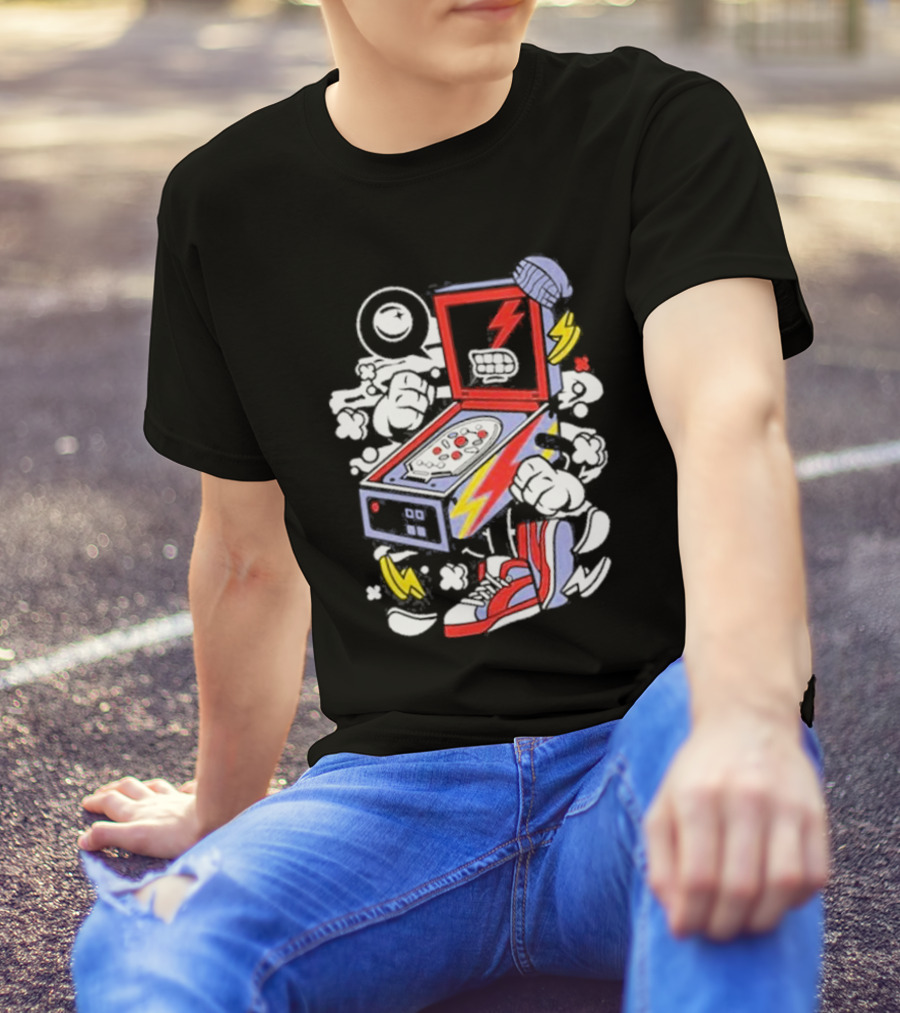 Stern Pinball Lightning Bolt Cartoon Sneakers T-Shirt