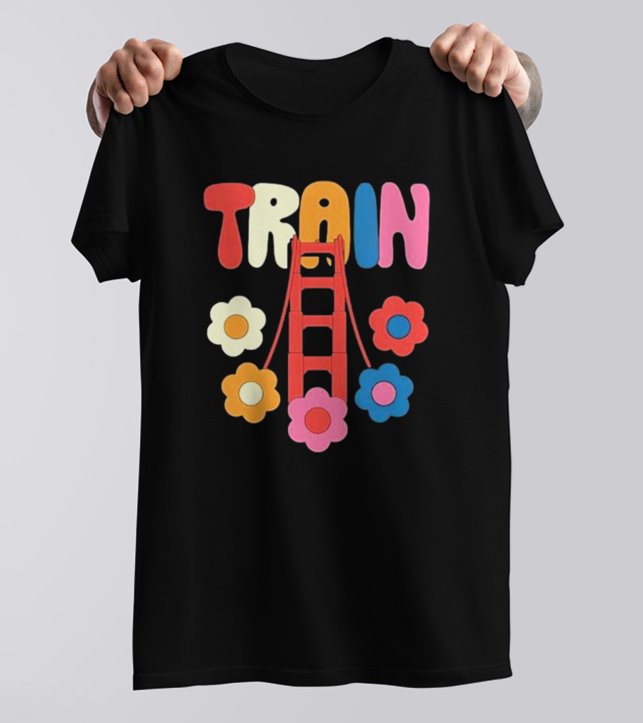 Train Golden Bridge Flowers T-Shirt