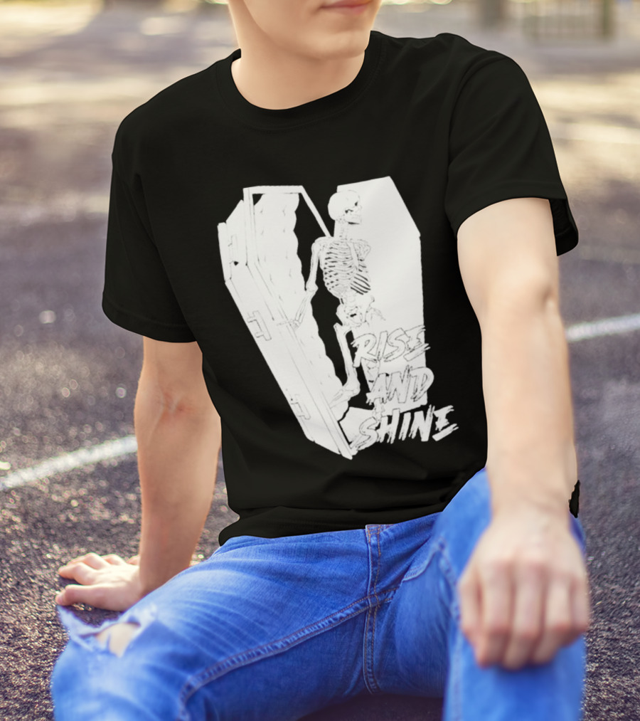 Rise And Shine Skeleton Emerging From Coffin T-Shirt
