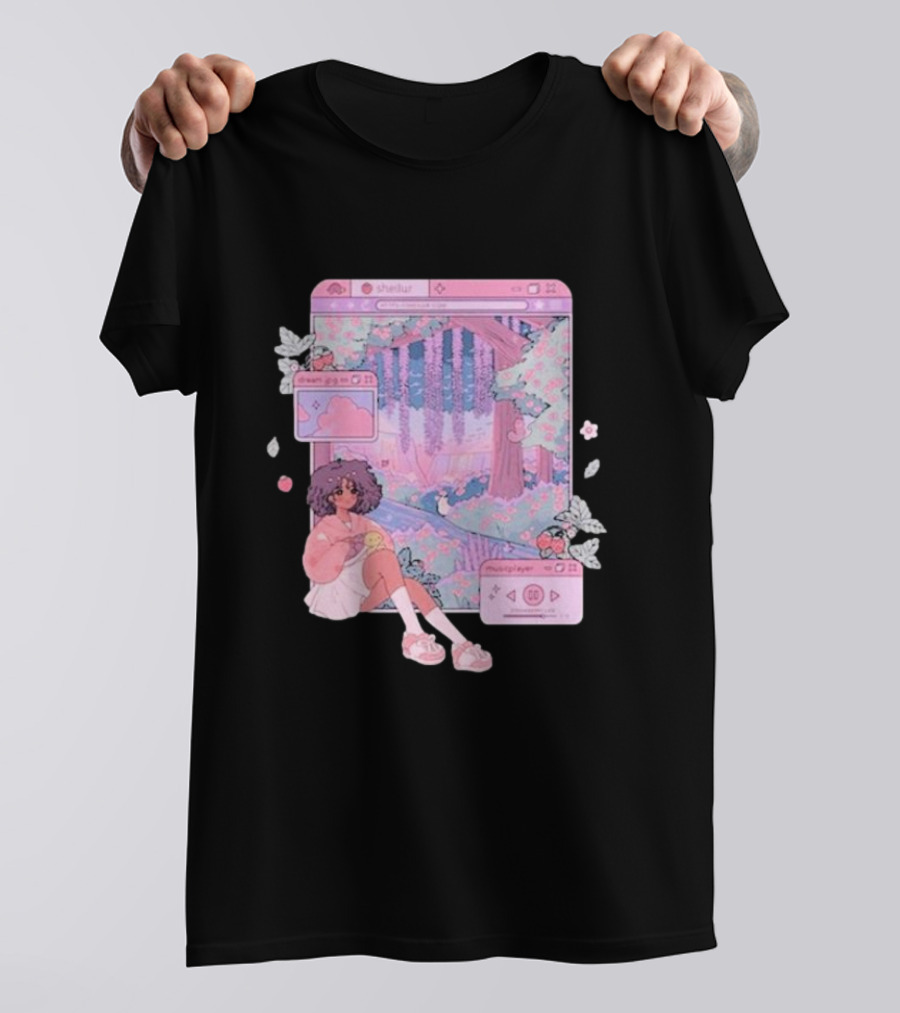 Sheilur Dreamy Strawberry Window Girl In Pink Forest T-Shirt