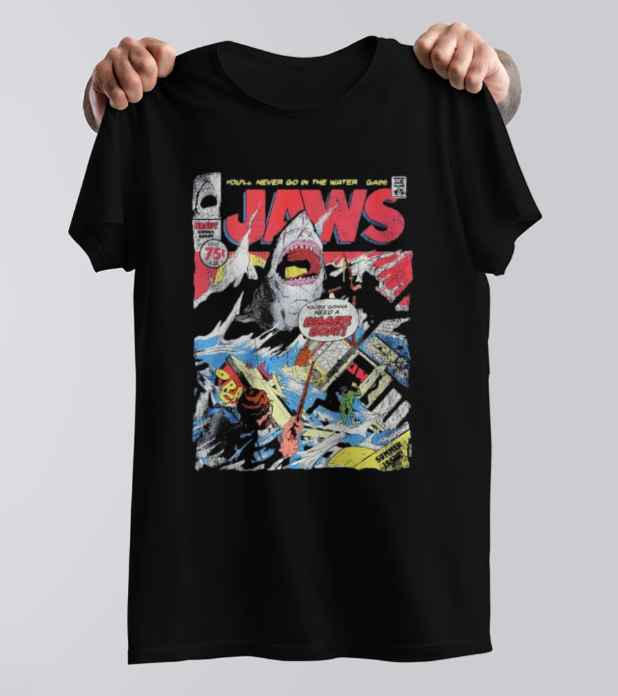 Jaws Comic Cover You'll Never Go In The Water Again You're Gonna Need A Bigger Boat 75 Cent July Roy Thomas Ross Andru Comic Code Authority T-Shirt