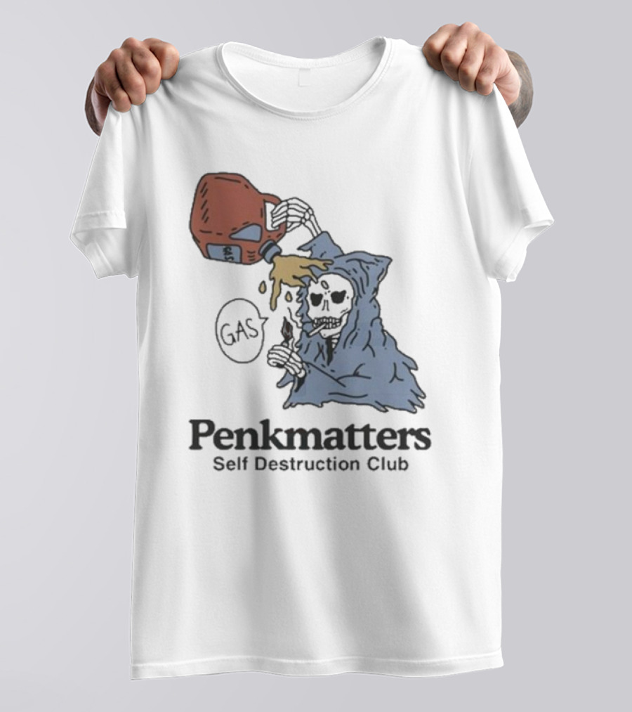 Penkmatters Self Destruction Club Gas Can Pouring On Hooded Figure T-Shirt