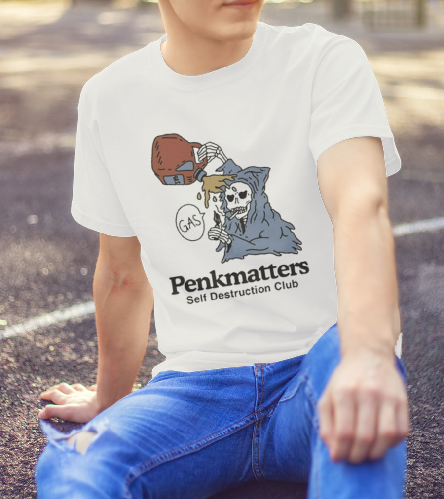 Penkmatters Self Destruction Club Gas Can Pouring On Hooded Figure T-Shirt