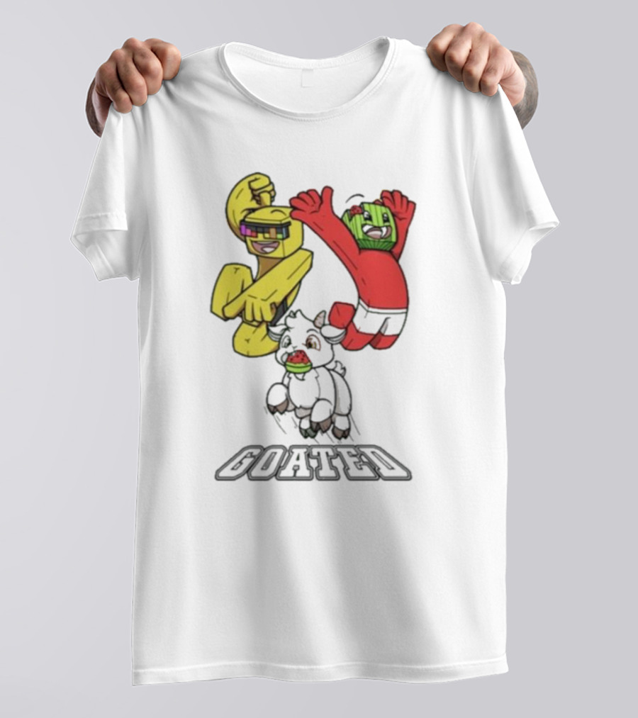 Sunny Melon Goated Characters With Vibrant Yellow And Red Outfits T-Shirt
