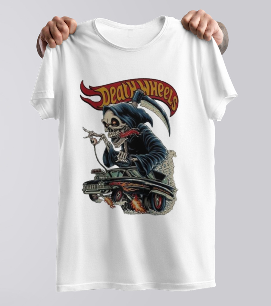 Deadly Wheels Krisna Okky Death Wheels Grim Reaper Driving Flaming Car T-Shirt