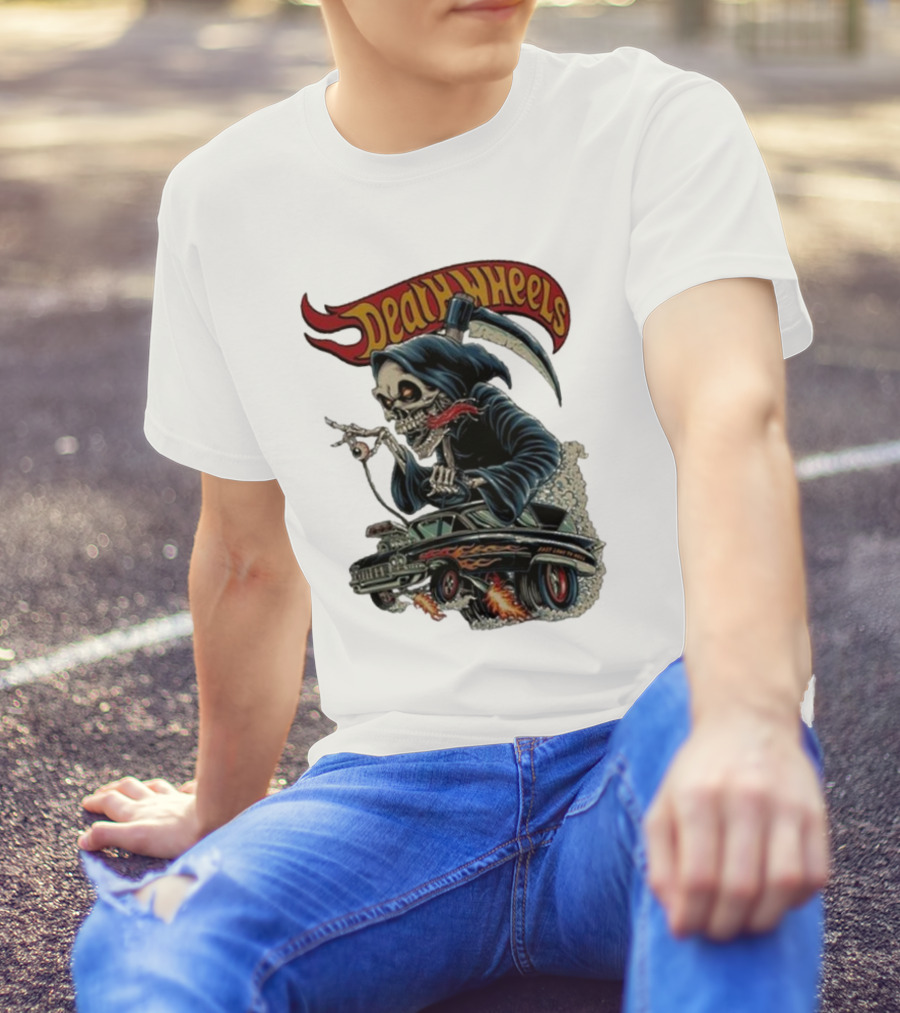 Deadly Wheels Krisna Okky Death Wheels Grim Reaper Driving Flaming Car T-Shirt