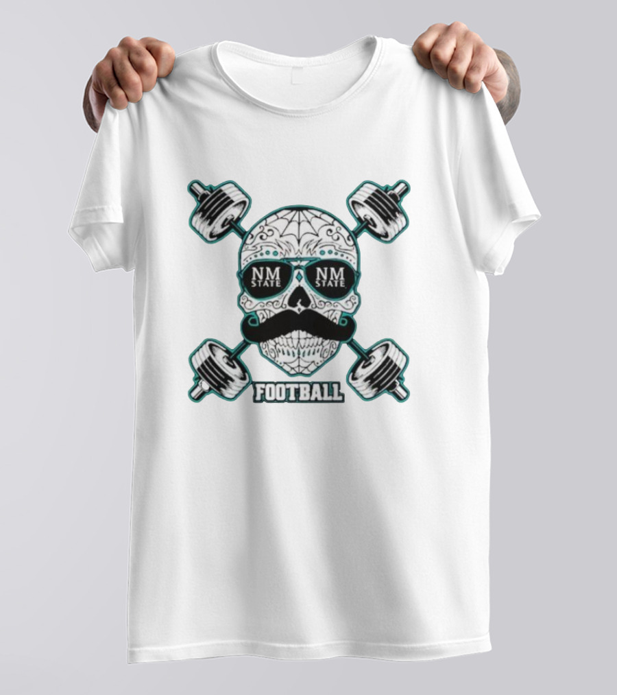 NM State Los Aggies Football Skull With Dumbbells T-Shirt