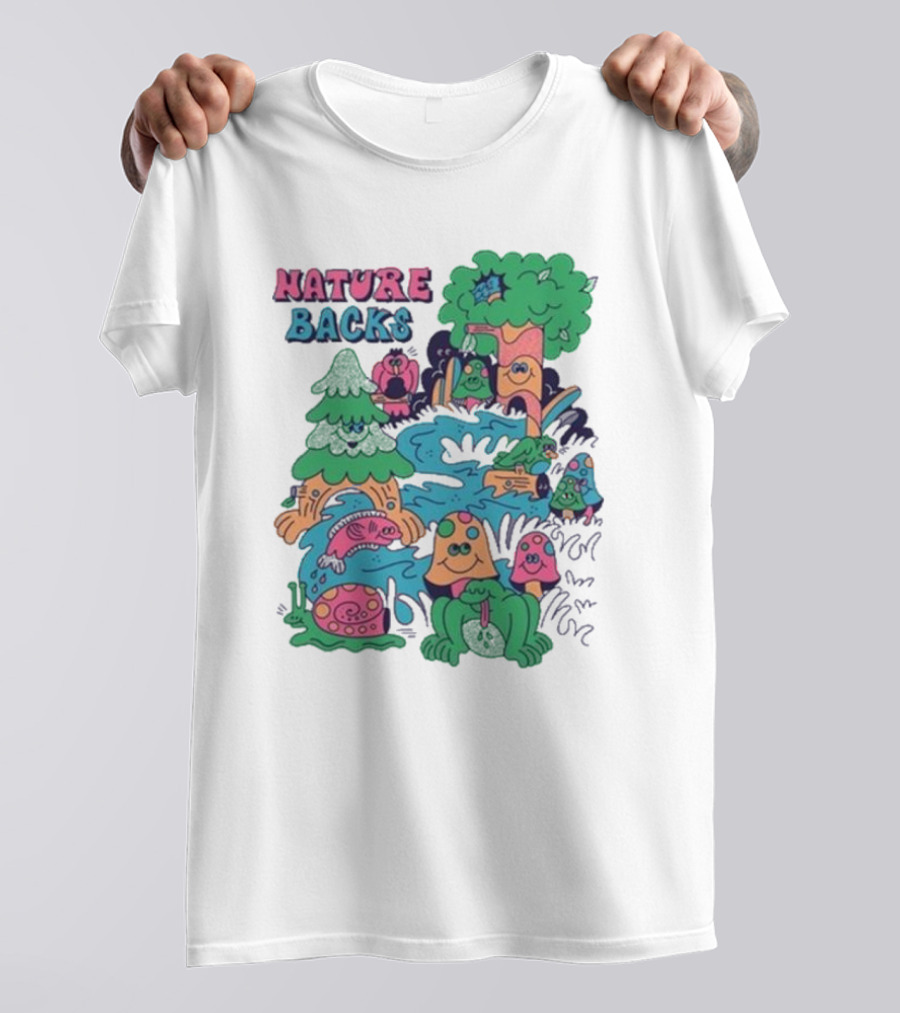 Nature Backs Funky Forest With Colorful Cartoon Animals And Trees T-Shirt