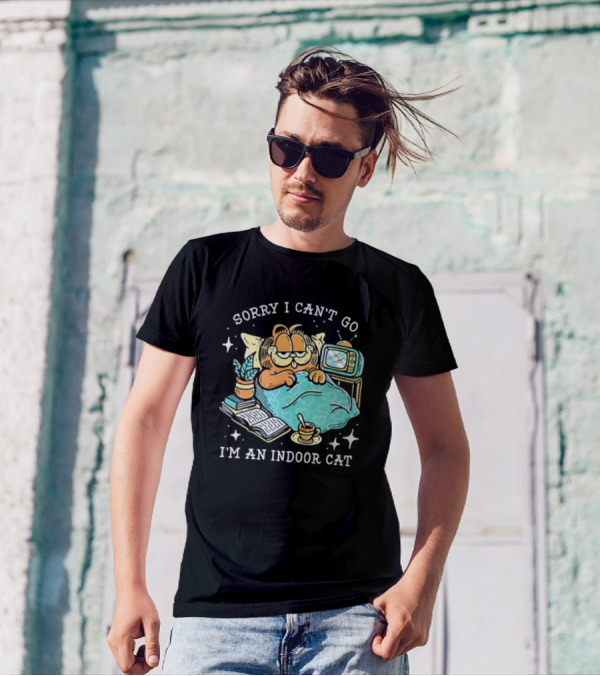 Sorry I Can’t Go I’m An Indoor Cat Funny Garfield Bedtime Relaxation T-Shirt