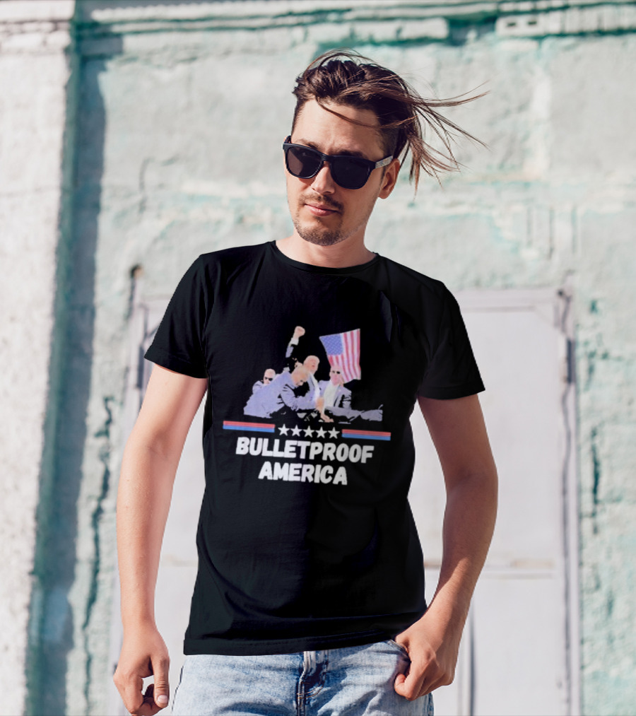 Bulletproof America Trump With Flag And Security Team T-Shirt