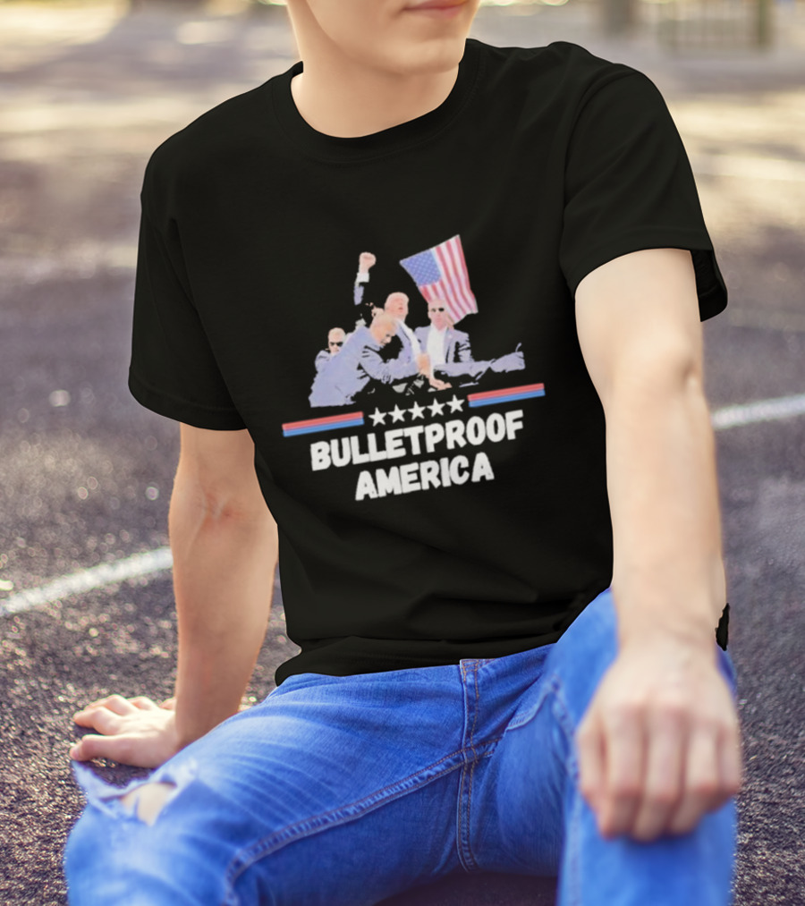 Bulletproof America Trump With Flag And Security Team T-Shirt