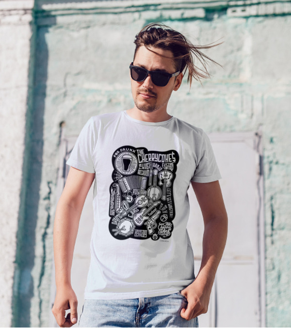 For Drunk The Cherry Cokes Electric Guitar Whistle Accordion Band Saxophone Drums Let's Get Wasted T-Shirt