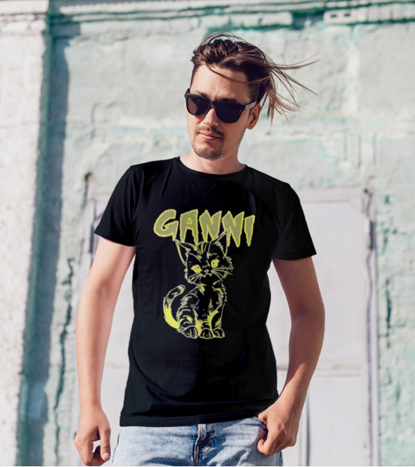 Ganni Relaxed Cat Graphic Yellow Neon T-Shirt