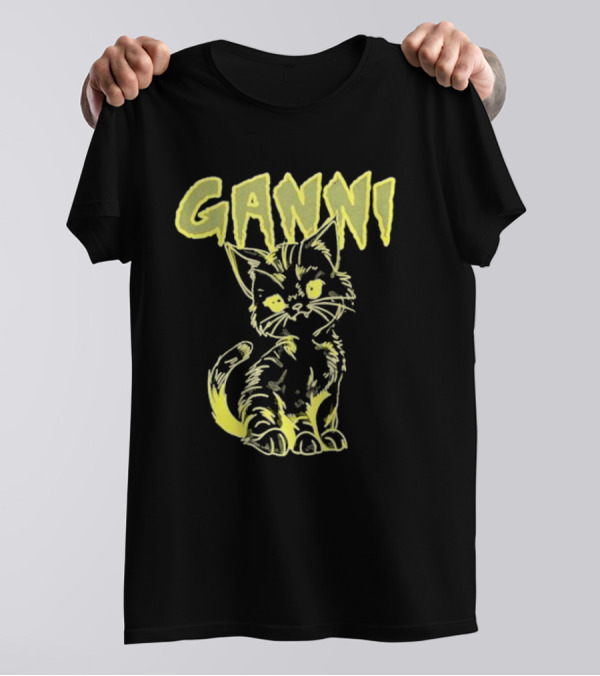 Ganni Relaxed Cat Graphic Yellow Neon T-Shirt