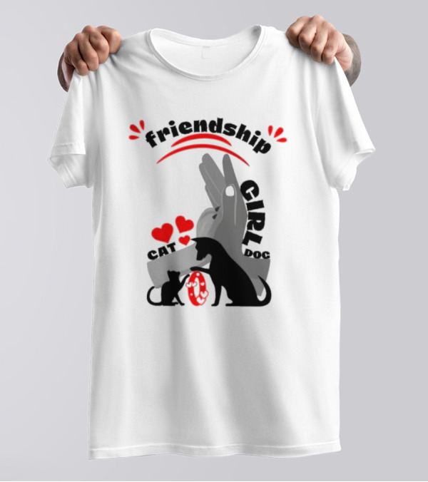 Friendship Girl Cat Dog Pet Pal Hearts T-Shirt