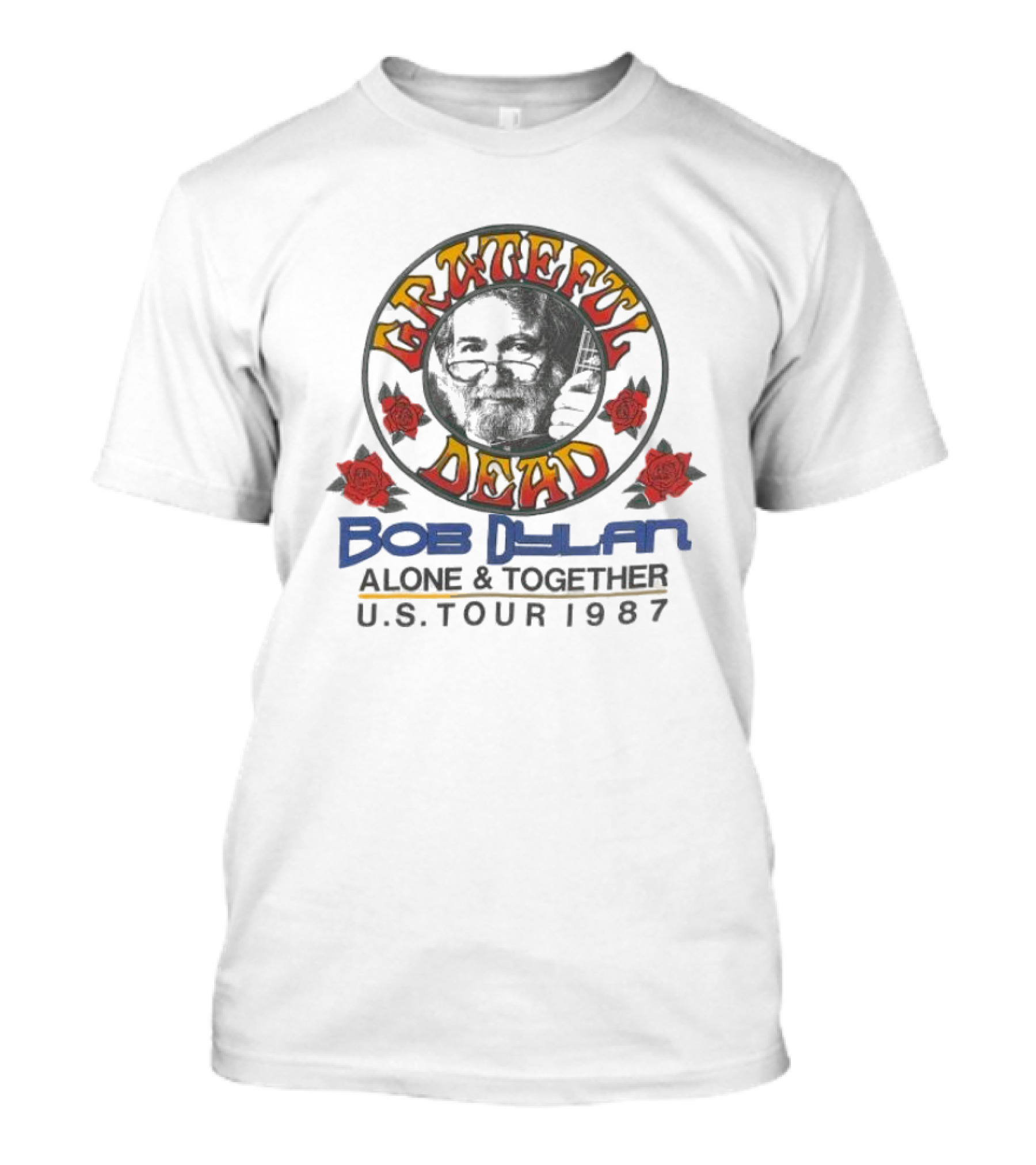 Grateful Dead Bob Dylan Alone And Together U.S. Tour 1987 Roses And Skull T-Shirt