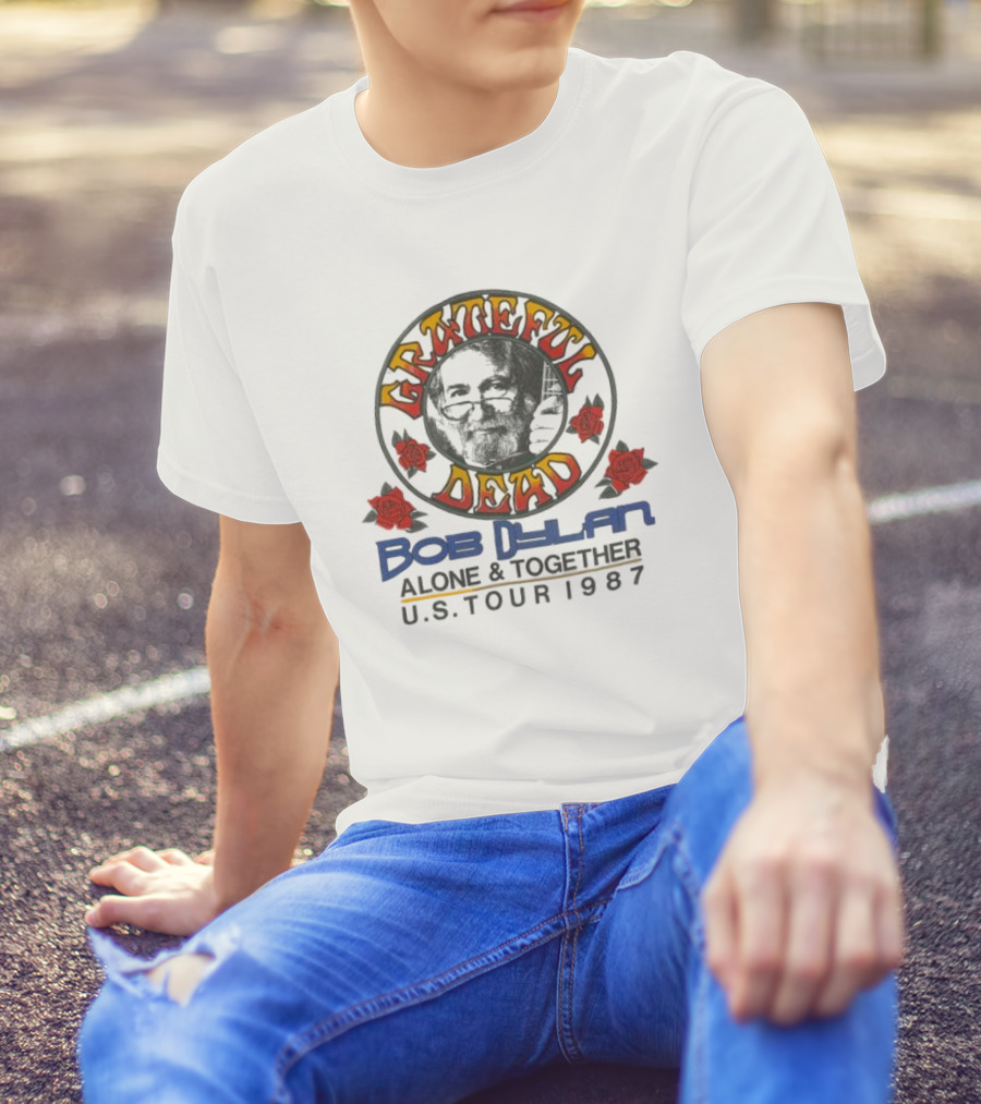 Grateful Dead Bob Dylan Alone And Together U.S. Tour 1987 Roses And Skull T-Shirt