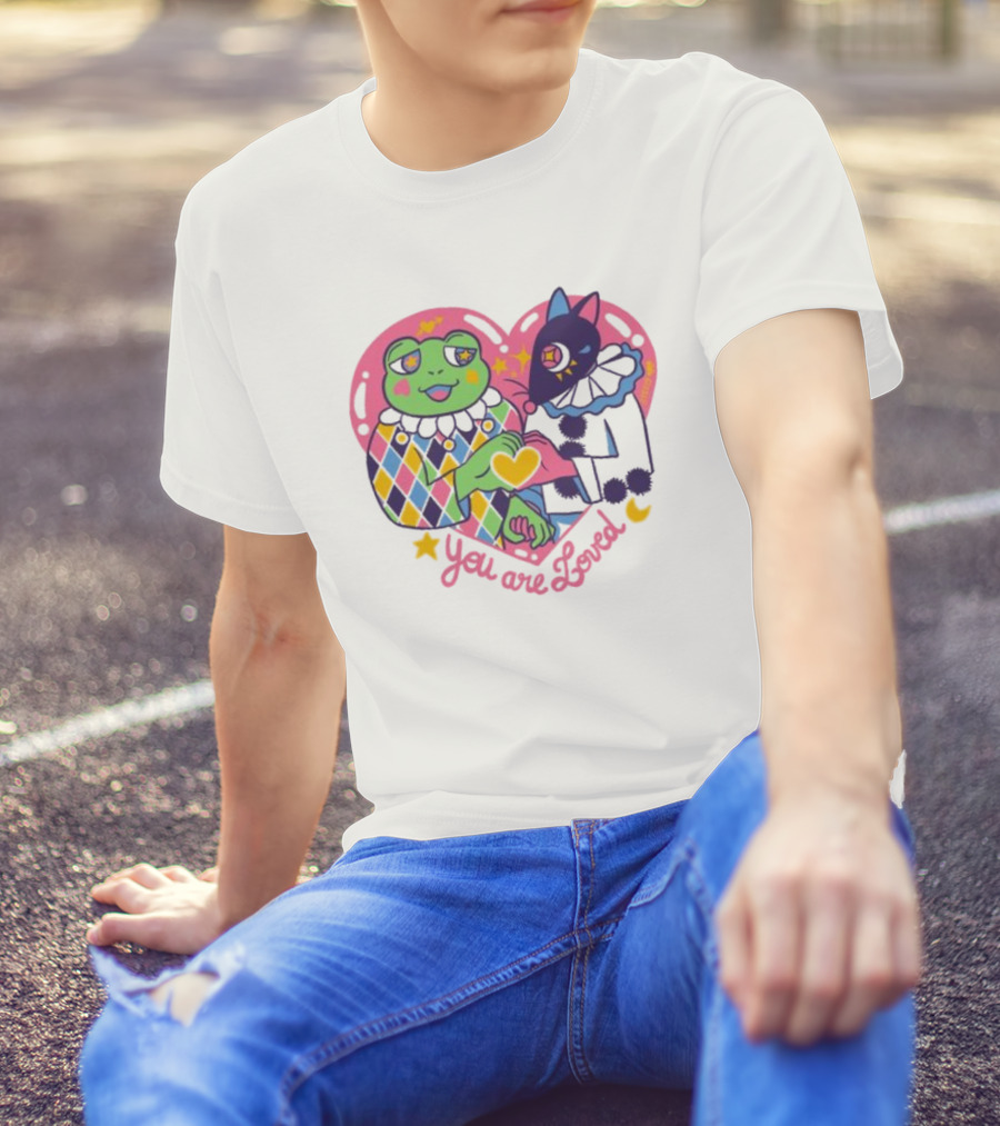 You Are Loved Harlequin X Pierrot Clown Heart Connection T-Shirt