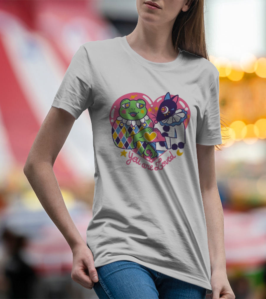 You Are Loved Harlequin X Pierrot Clown Heart Connection T-Shirt