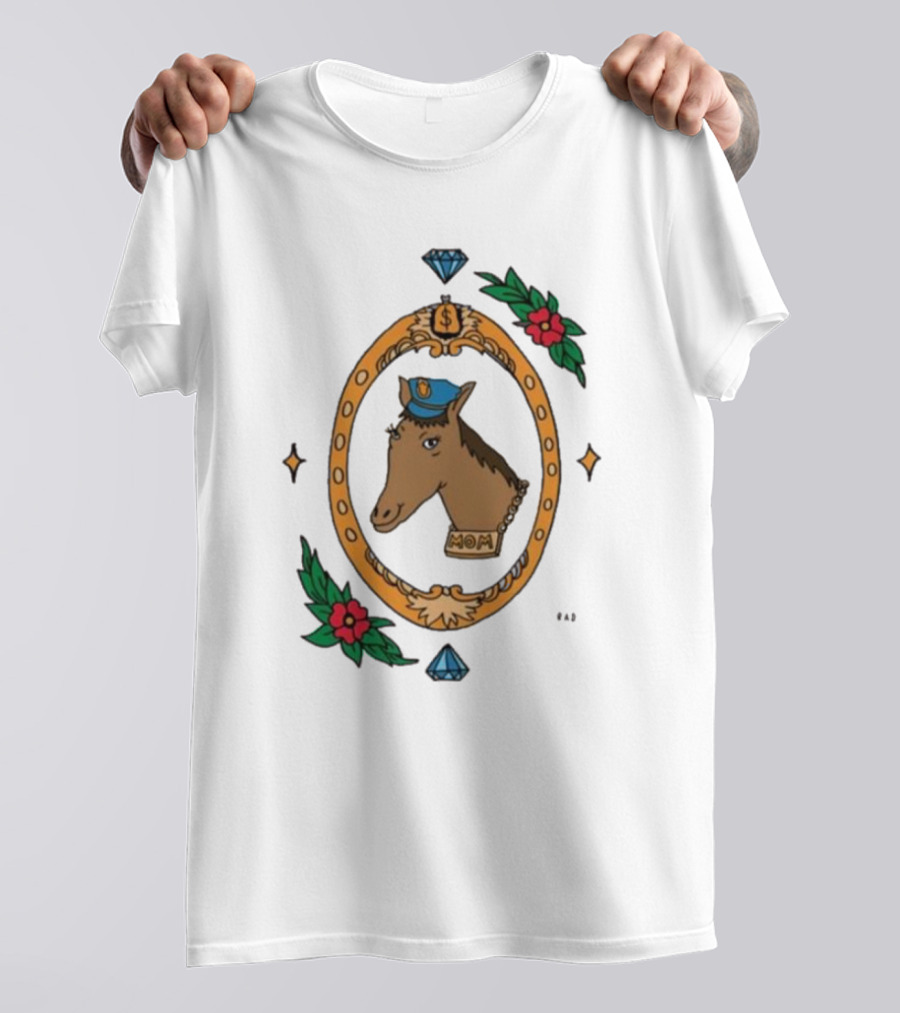 Horse Cop Mom Badge With Floral Ornament And Jewel Icons T-Shirt