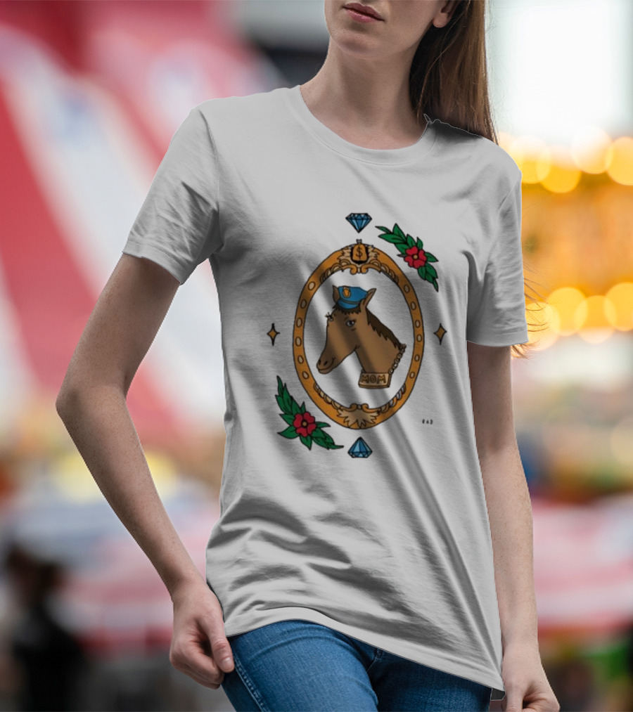 Horse Cop Mom Badge With Floral Ornament And Jewel Icons T-Shirt