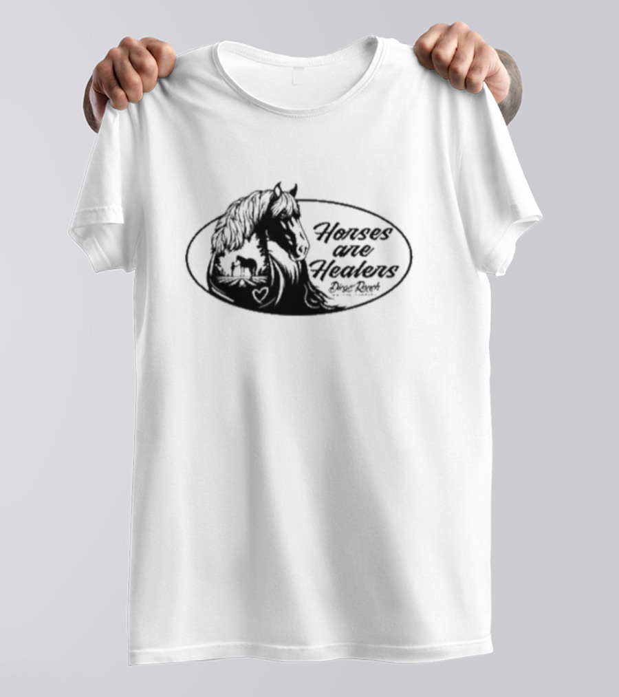 Horses Are Healers Diego Ranch Oval Horse Art With Heart And Foal T-Shirt