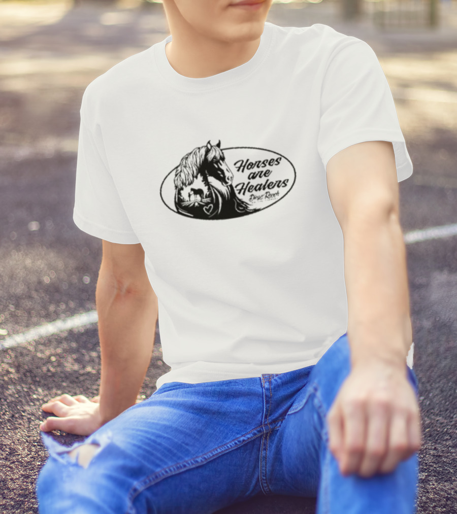 Horses Are Healers Diego Ranch Oval Horse Art With Heart And Foal T-Shirt