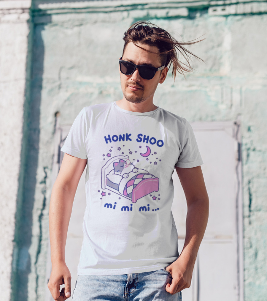 Honk Shoo Mi Mi Mi Cat Sleeping Under Moon And Stars T-Shirt
