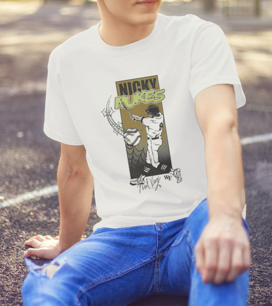 Nicky Nukes Baseball Player Batting With Spider T-Shirt