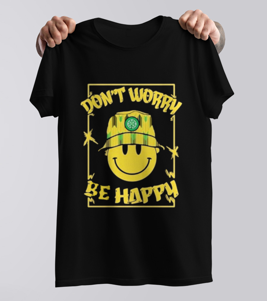 Don't Worry Be Happy Smiley Face With Celtic Jay Bucket Hat T-Shirt