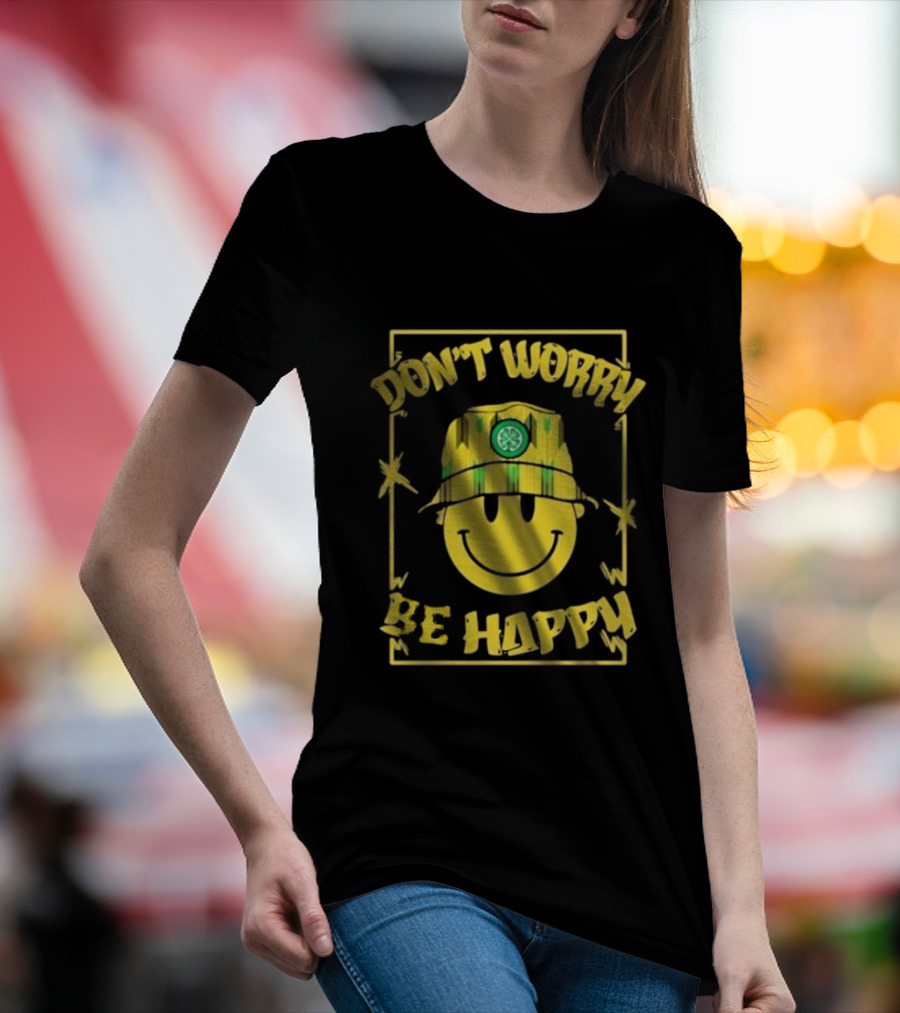 Don't Worry Be Happy Smiley Face With Celtic Jay Bucket Hat T-Shirt
