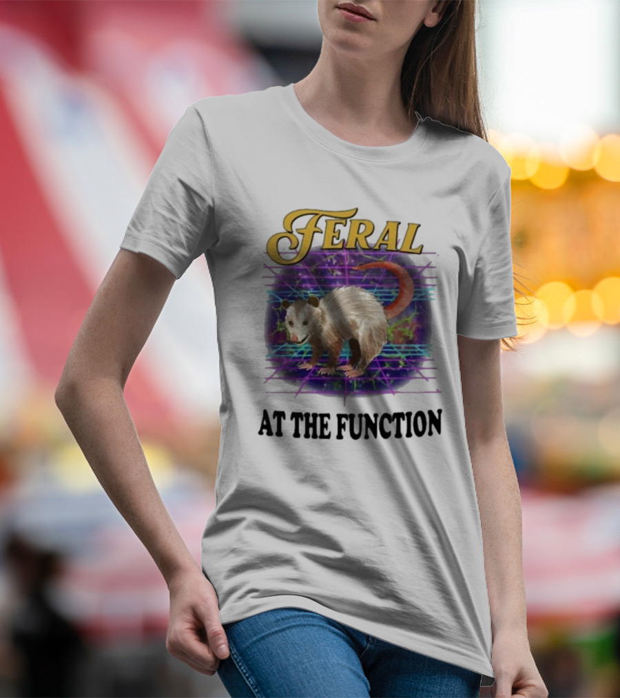 Feral At The Function Retro Possum Neon Grid T-Shirt